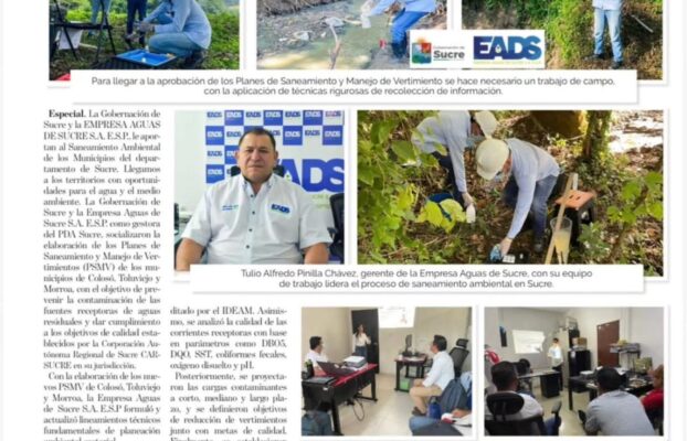 La Gobernación de Sucre y la EMPRESA AGUAS DE SUCRE S.A. E.S.P., le aporta al Saneamiento Ambiental de los Municipios del departamento de Sucre.