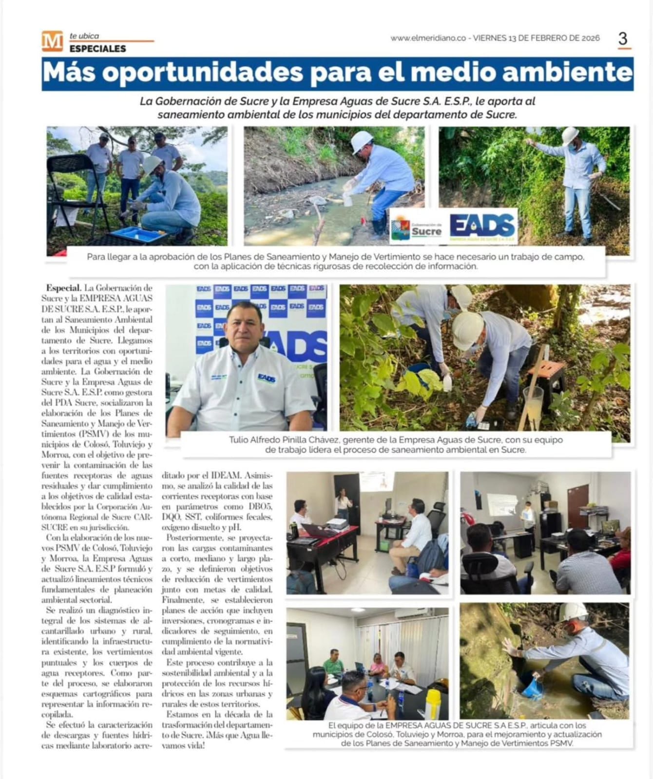 La Gobernación de Sucre y la EMPRESA AGUAS DE SUCRE S.A. E.S.P., le aporta al Saneamiento Ambiental de los Municipios del departamento de Sucre.